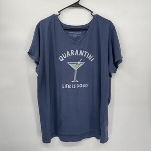 Life is Good Crusher Shirt Top XXL  Short Sleeve‎ Quarantini Martini Navy